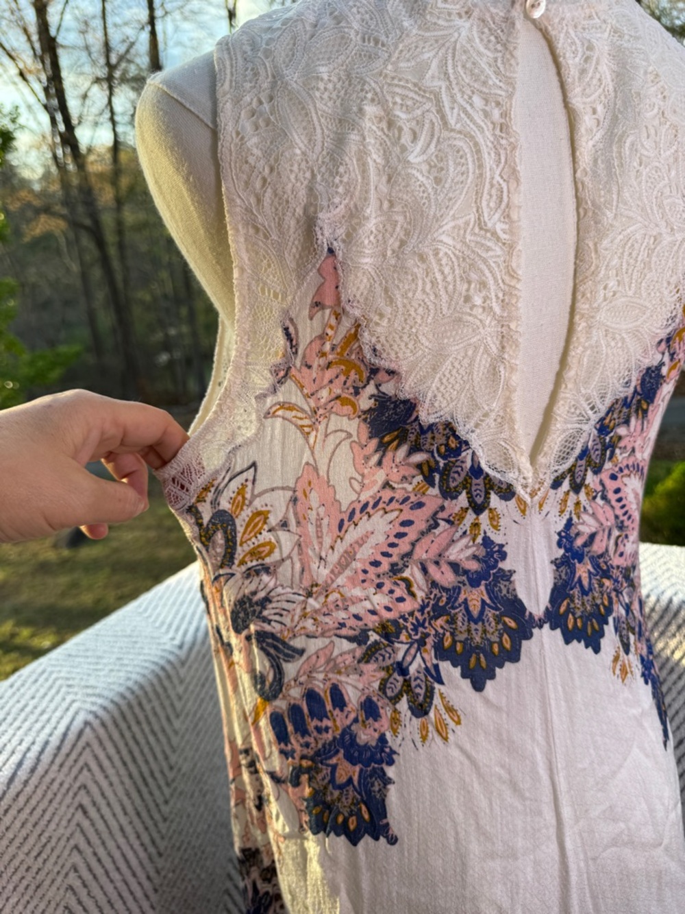 Free People Marsha Lace Mini Dress Medium Boho Floral High Neck Flowy Oversized - Picture 9 of 9